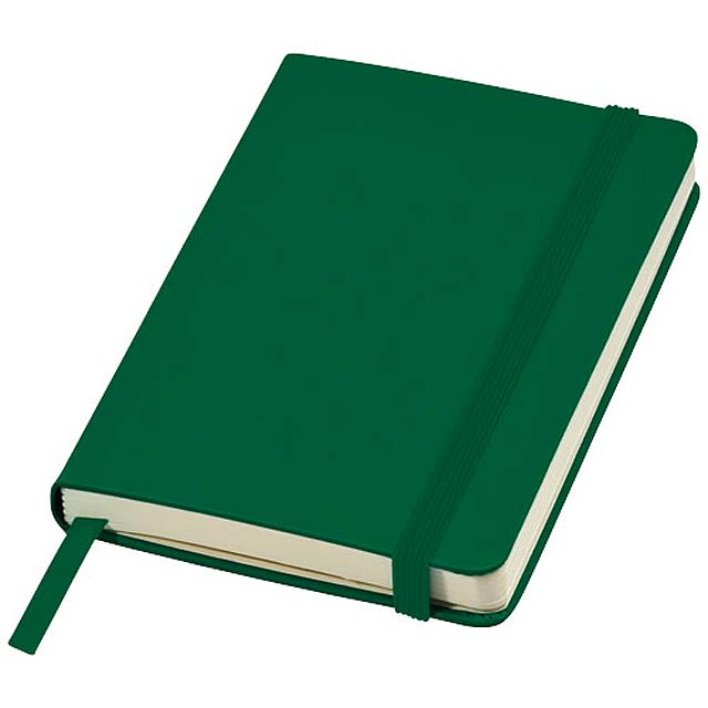 Exkluzivní design. Klasický zápisník v pevných deskách (formátu A6) s elastickým zapínáním a 80 listy (gramáž 80 g) linkovaného papíru, ideální pro psaní poznámek. Roztažitelná kapsa na zadní straně pro drobné poznámky. V dárkovém obalu Journalbooks.  - zelená - foto