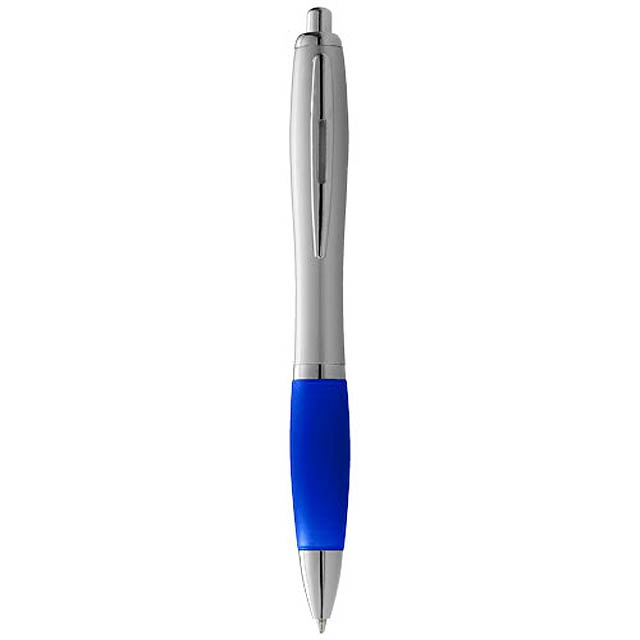 Stříbrné kuličkové pero Nash s barevným úchopem - modrá