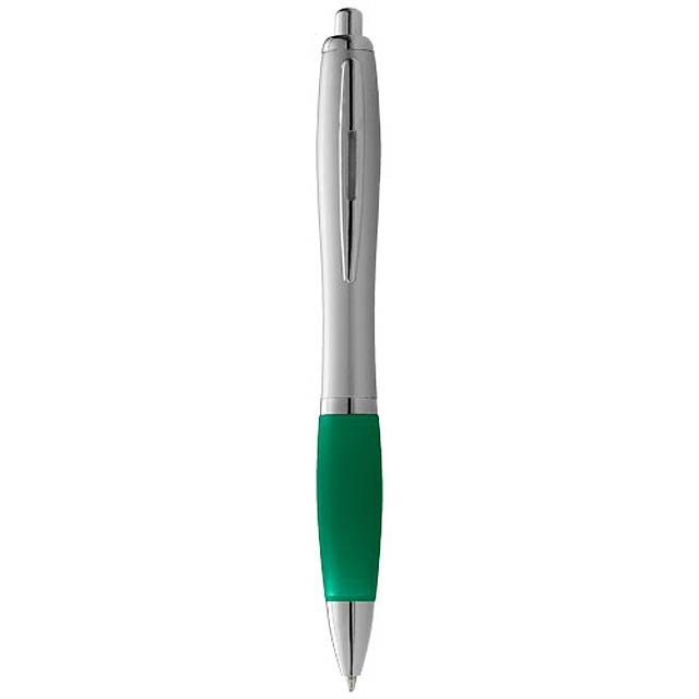 Stříbrné kuličkové pero Nash s barevným úchopem - zelená
