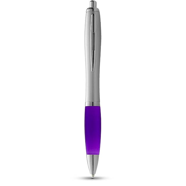 Stříbrné kuličkové pero Nash s barevným úchopem - fialová