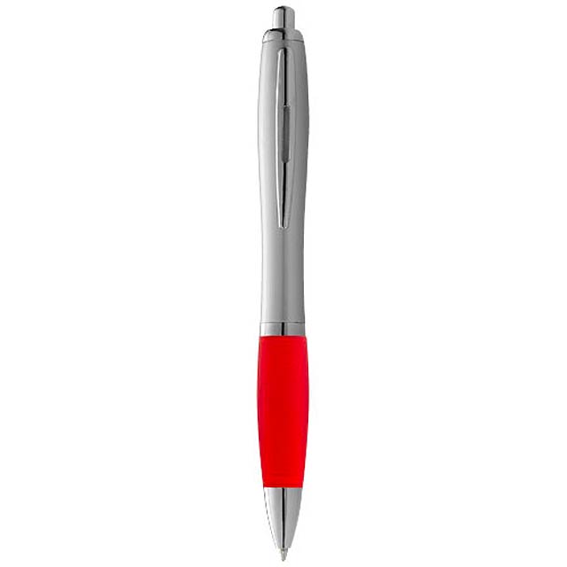 Stříbrné kuličkové pero Nash s barevným úchopem - červená