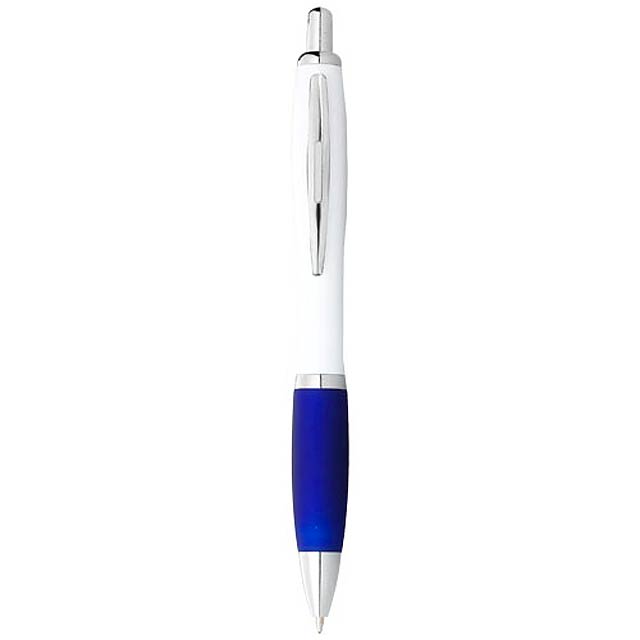 Bílé kuličkové pero Nash s barevným úchopem - modrá