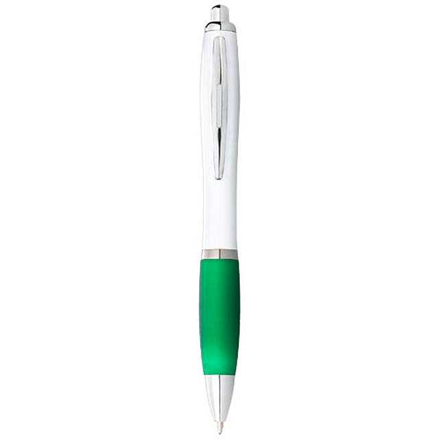 Bílé kuličkové pero Nash s barevným úchopem - zelená