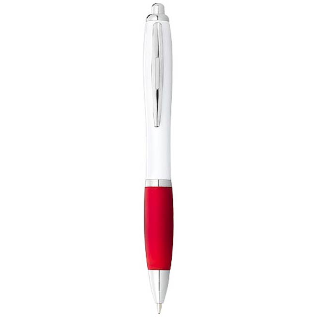 Bílé kuličkové pero Nash s barevným úchopem - červená