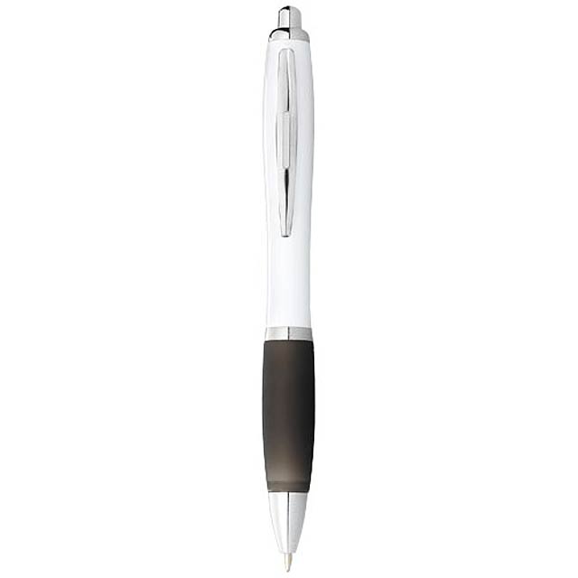 Bílé kuličkové pero Nash s barevným úchopem - černá