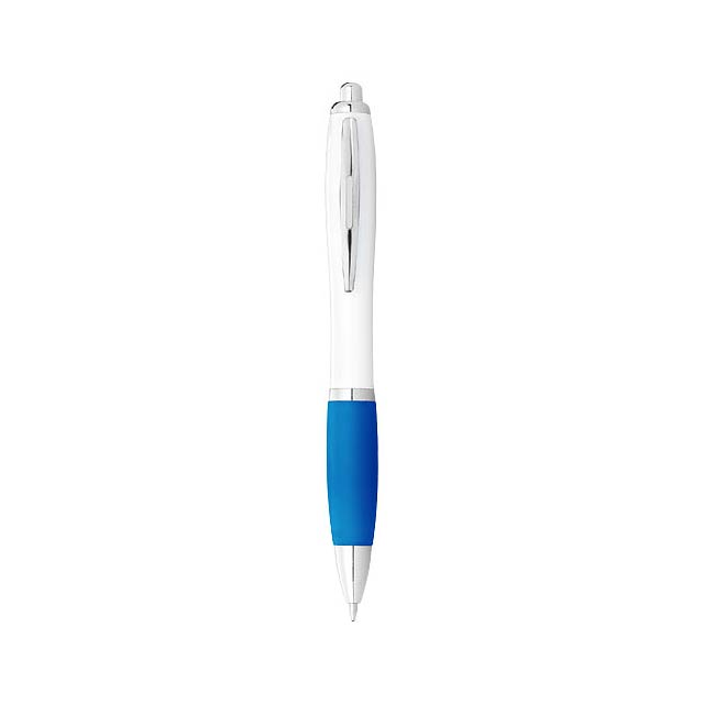 Nash ballpoint pen with white barrel and coloured grip - white