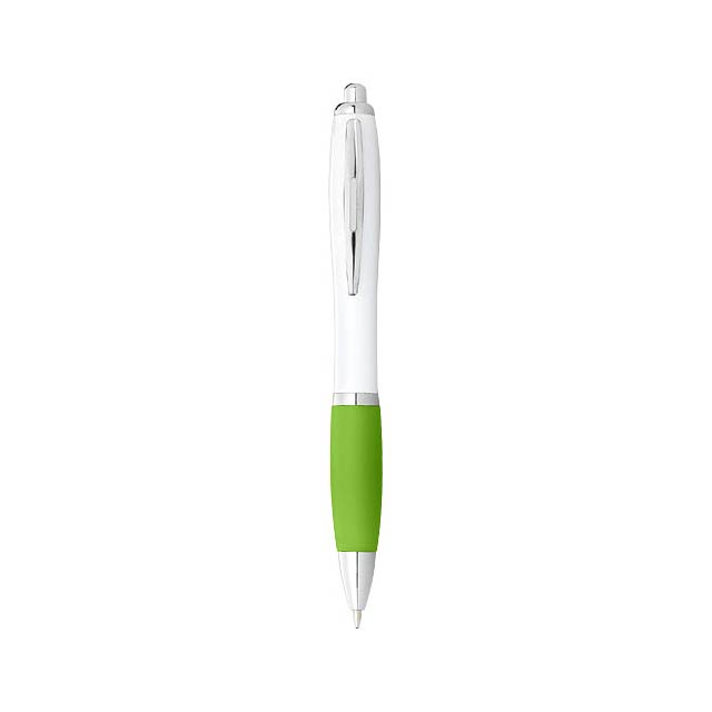 Nash ballpoint pen with white barrel and coloured grip - white