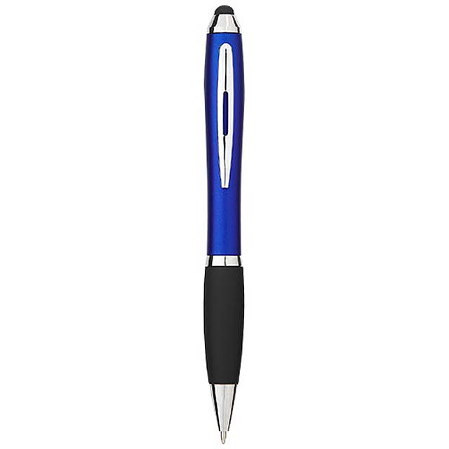 Barevné kuličkové pero a stylus Nash s černým úchopem - modrá