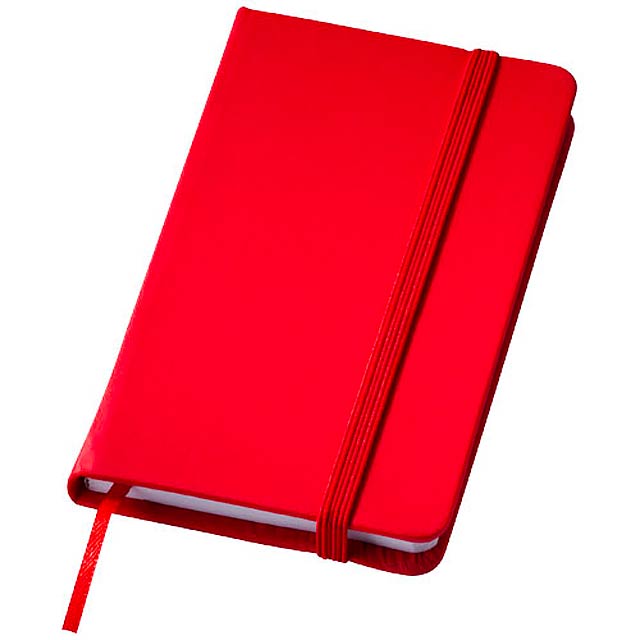 Zápisník A7s elastickým zavíráním a stužkou ve shodné barvě. Obsahuje 60 listů linkovaného papíru (60 g/m2).  - červená - foto