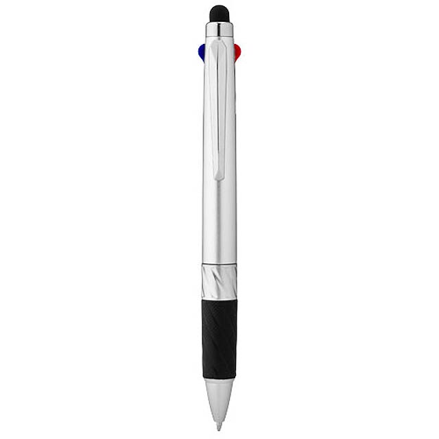 Vícebarevné kuličkové pero a stylus Burnie - stříbrná
