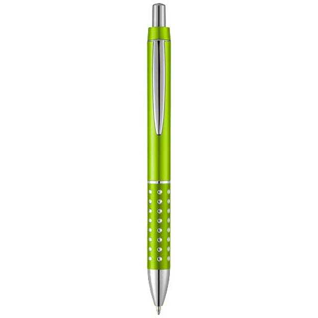 Kuličkové pero s mechanismem přítlačného typu a hliníkovým úchopem zdobeným lesklými motivy.  - citrónová - limetková - foto