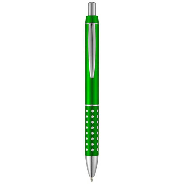 Kuličkové pero s mechanismem přítlačného typu a hliníkovým úchopem zdobeným lesklými motivy.  - zelená - foto