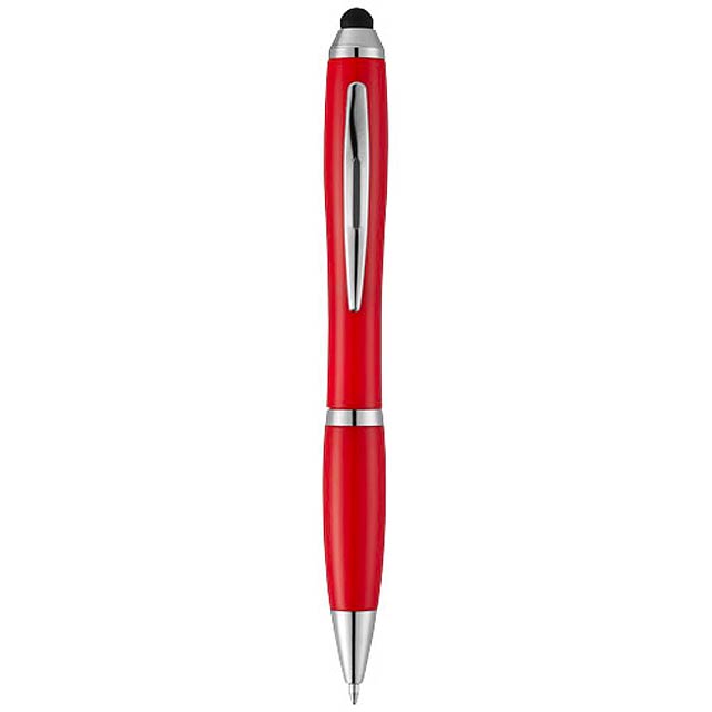 Barevné kuličkové pero a stylus Nash s barevným úchopem - červená