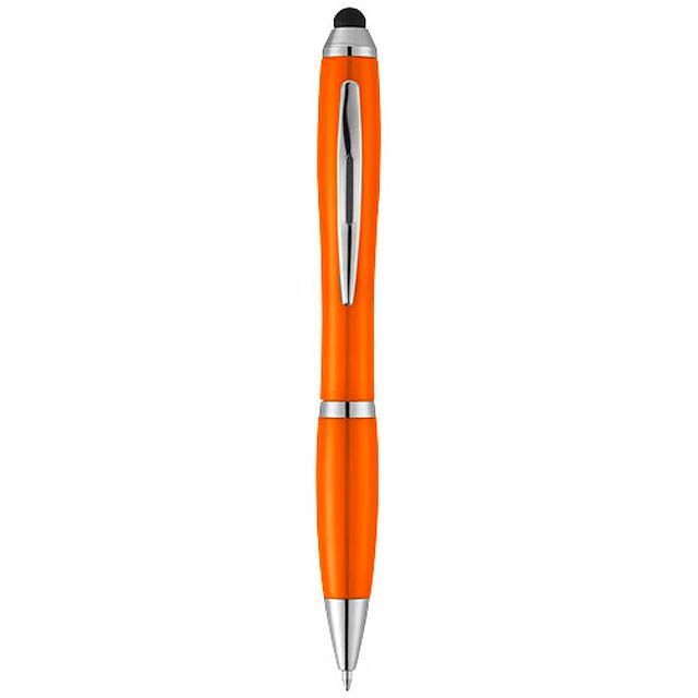 Barevné kuličkové pero a stylus Nash s barevným úchopem - oranžová