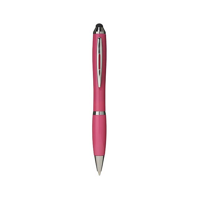 Barevné kuličkové pero a stylus Nash s barevným úchopem - fuchsiová (tm. růžová)