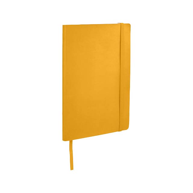 Zápisník v příjemně měkkých deskách s všitým elastickým zavíráním, stužková záložka stránek, kapsička na dokumenty ve vnitřní zadní části a 80 listů (80 g/m2) linkovaného papíru.  - žlutá - foto
