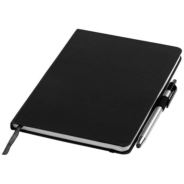 Crown A5 notebook with stylus ballpoint pen - black