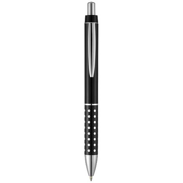 Kuličkové pero s mechanismem přítlačného typu s hliníkovým úchopem a lesklými detaily.  - černá - foto