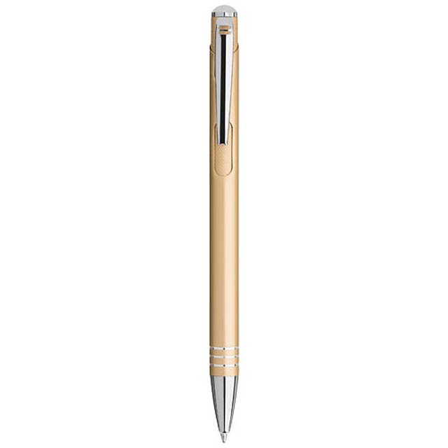 Kuličkové pero Izmir s vroubkovaným tlačítkem - zlatá