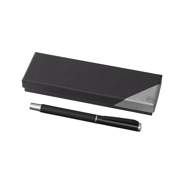 Pedova rollerball pen with leather barrel - black