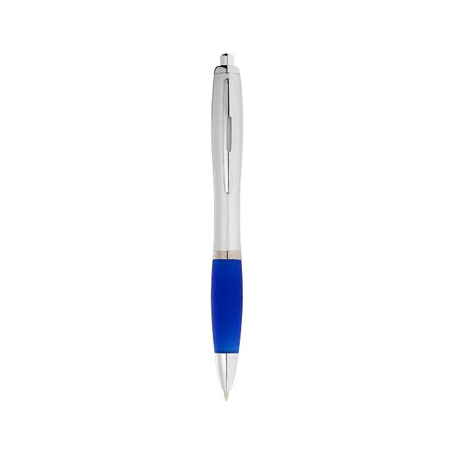 Stříbrné kuličkové pero Nash s barevným úchopem - stříbrná