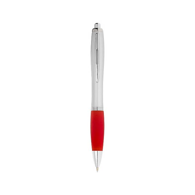 Kuličkové pero s mechanismem přítlačného typu a měkkým úchopem.  - stříbrná - foto