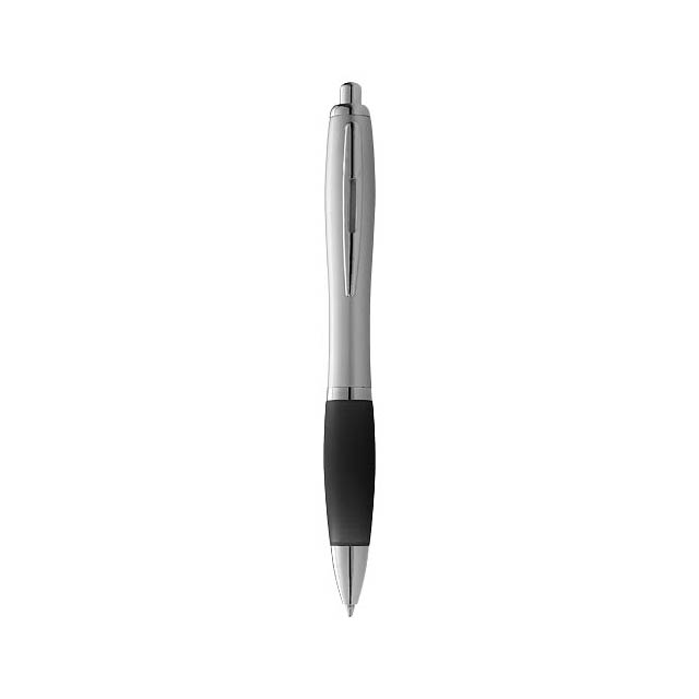 Kuličkové pero s mechanismem přítlačného typu a měkkým úchopem.  - stříbrná - foto