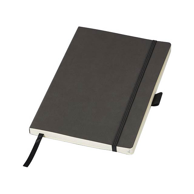 Zápisník s měkkou flexibilní obálkou (velikost A5) s integrovaným elastickým uzávěrem, stužkou na založení stránky, smyčkou na pero, kapsou na dokumenty na vnitřní zadní obálky a 80 listy (80g papíru) krémového papíru. Baleno v černém pouzdru.  - černá - foto