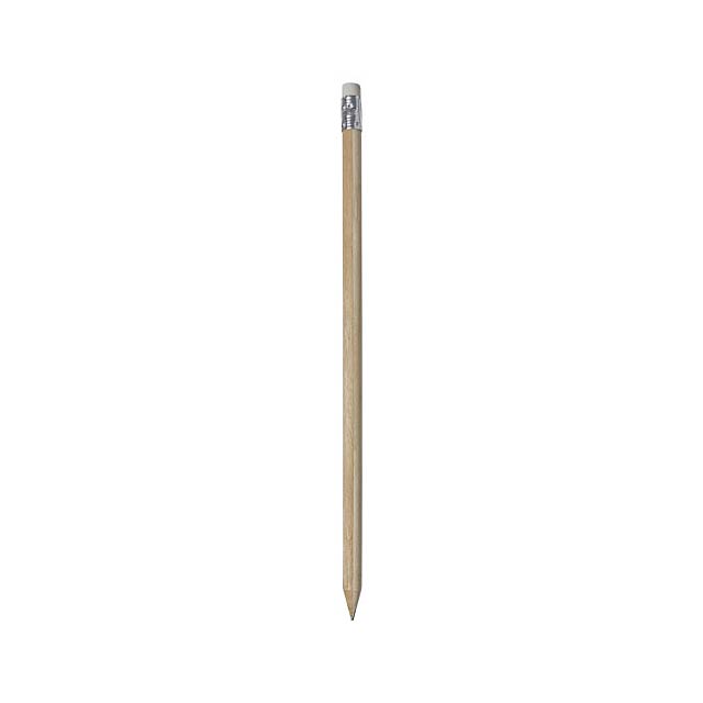 Dřevěná tužka s bílou gumou. Neořezaná.  - béžová - foto