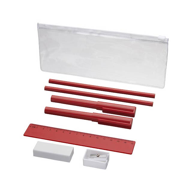 Mindy 8-piece pencil case set - transparent red