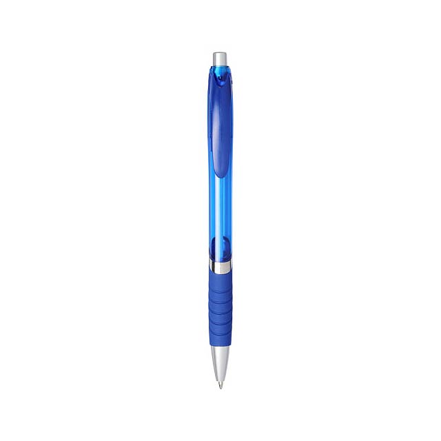 Průsvitné kuličkové pero Turbo s pryžovým úchopem - modrá