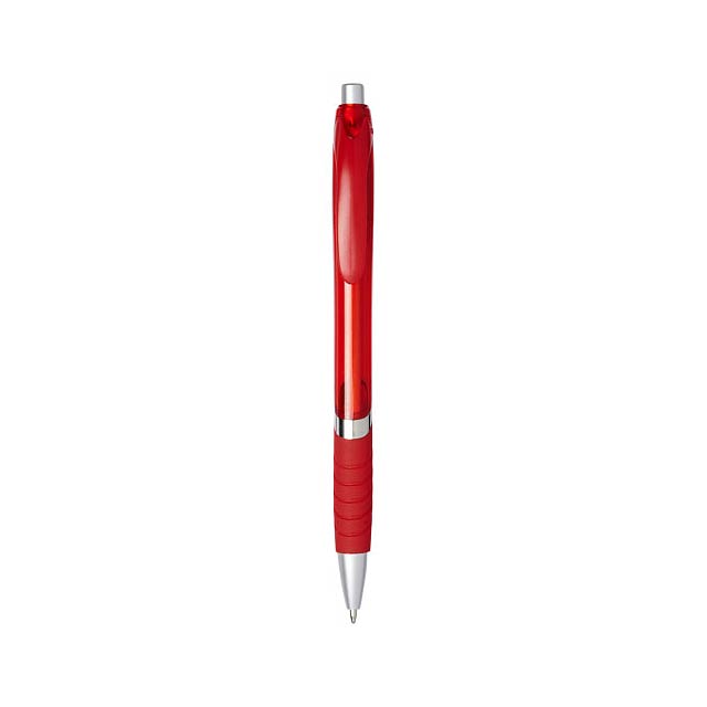 Průsvitné kuličkové pero Turbo s pryžovým úchopem - transparentná červená