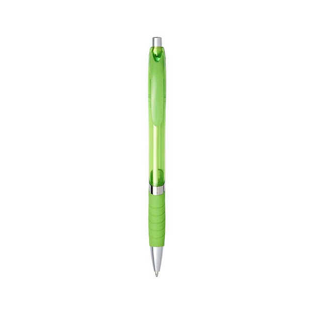 Průsvitné kuličkové pero Turbo s pryžovým úchopem - citrónová - limetková