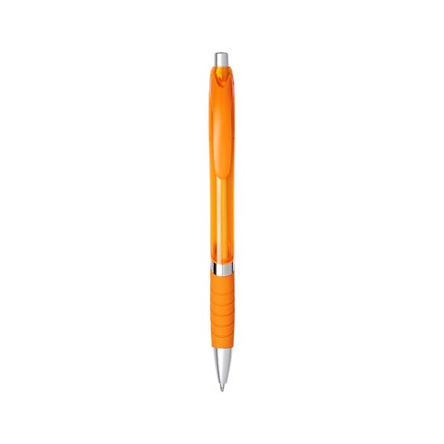 Průsvitné kuličkové pero Turbo s pryžovým úchopem - oranžová