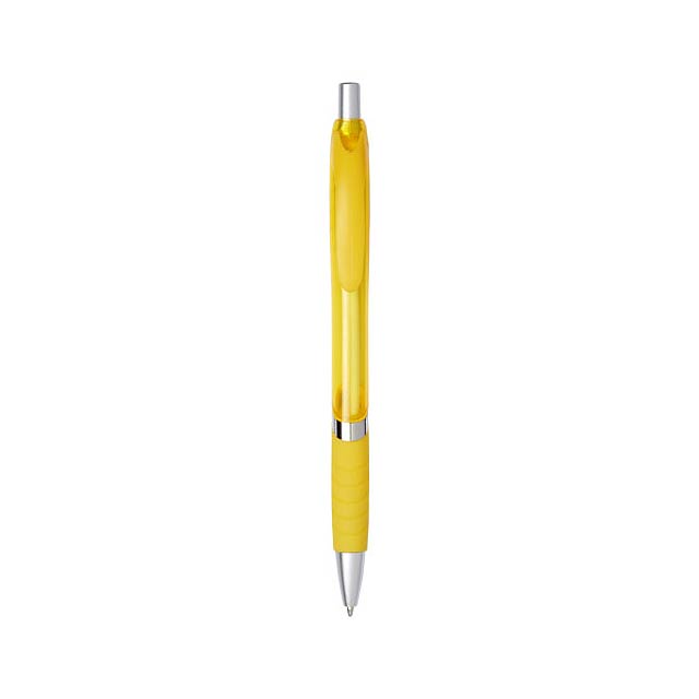 Průsvitné kuličkové pero Turbo s pryžovým úchopem - žlutá