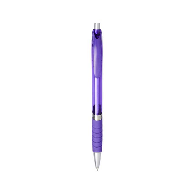 Průsvitné kuličkové pero Turbo s pryžovým úchopem - fialová