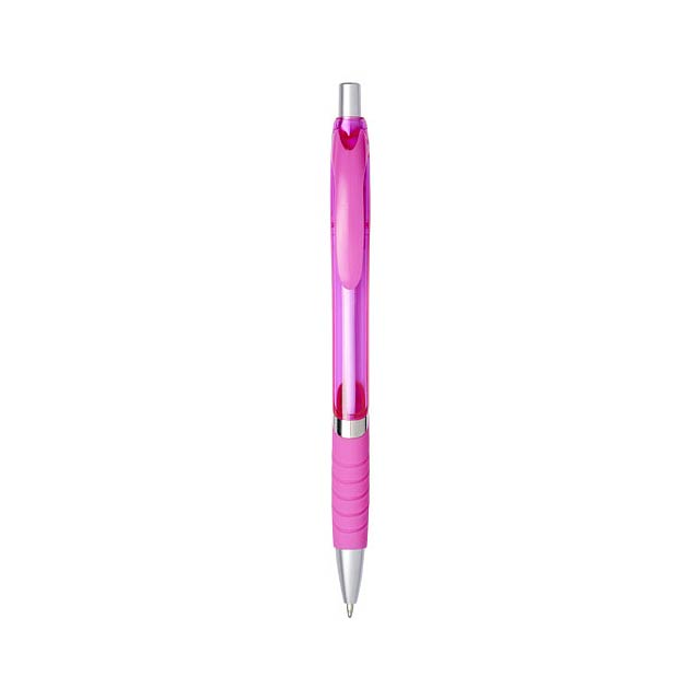 Průsvitné kuličkové pero Turbo s pryžovým úchopem - fuchsiová (tm. ružová)