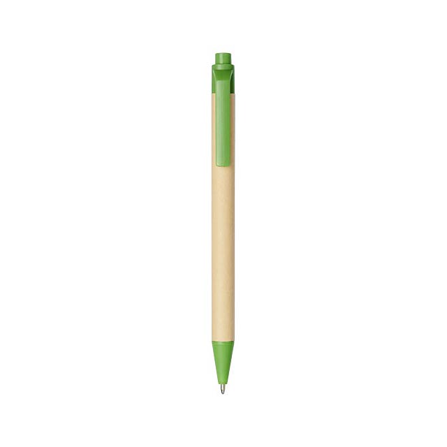 Berk kuličkové pero z recyklované lepenky a kukuřičného plas - zelená