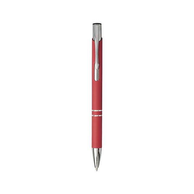 Moneta stiskací kuličkové pero s jemným úchopem - transparentná červená