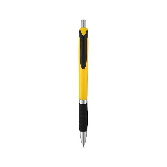 Neprůhledné kuličkové pero Turbo s pryžovým úchopem - žlutá