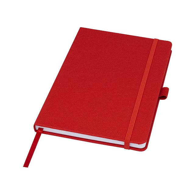 Zápisník A5 z recyklovaného papíru s obálkou z recyklovaného PET Honua - transparentná červená