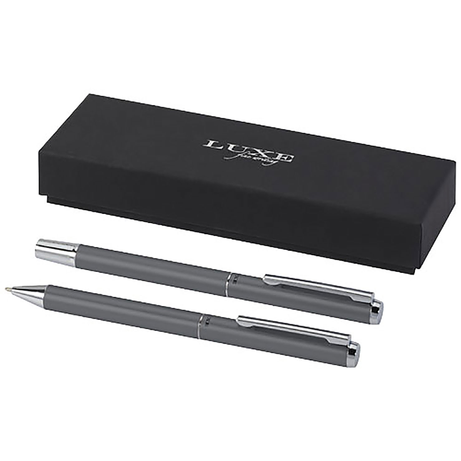Lucetto Set mit Kugelschreiber und Tintenroller aus recyceltem Aluminium (schwarze Mine) - Grau