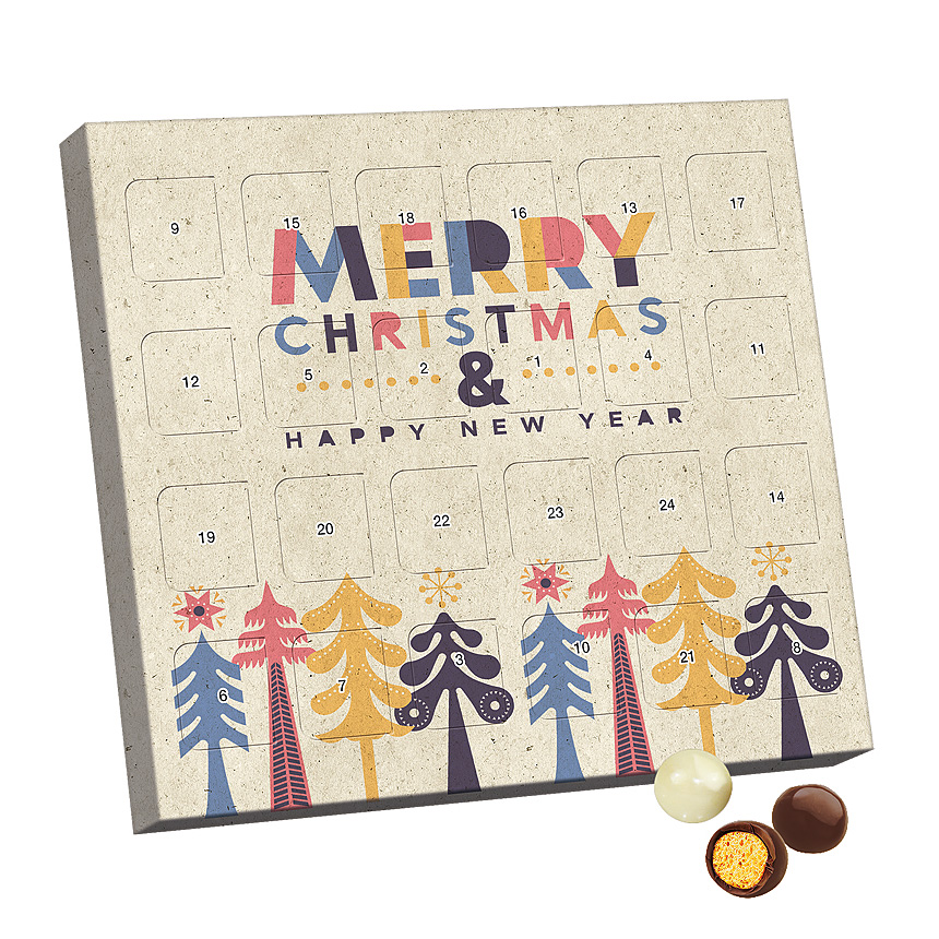XS adventní kalendář, travní papír, Brandt křupavé kuličky, černá & bílá - 
