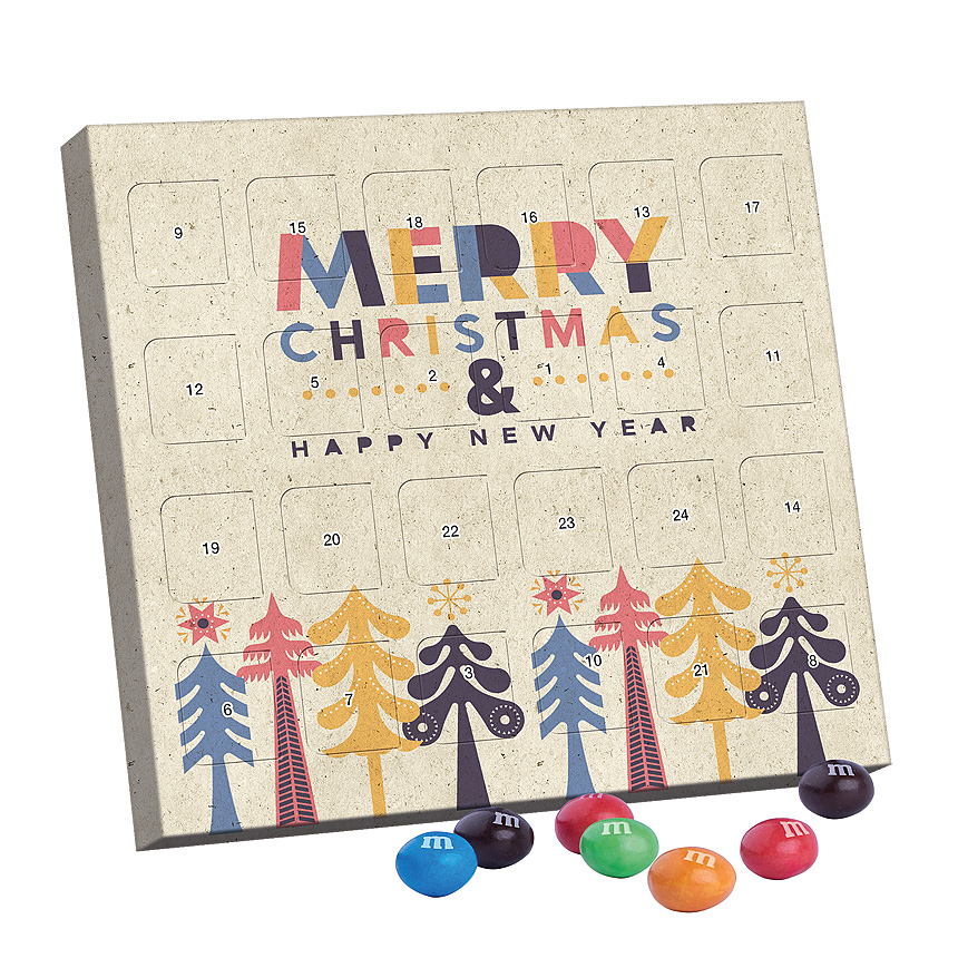 XS adventní kalendář, travní papír, M&M's crispy - 
