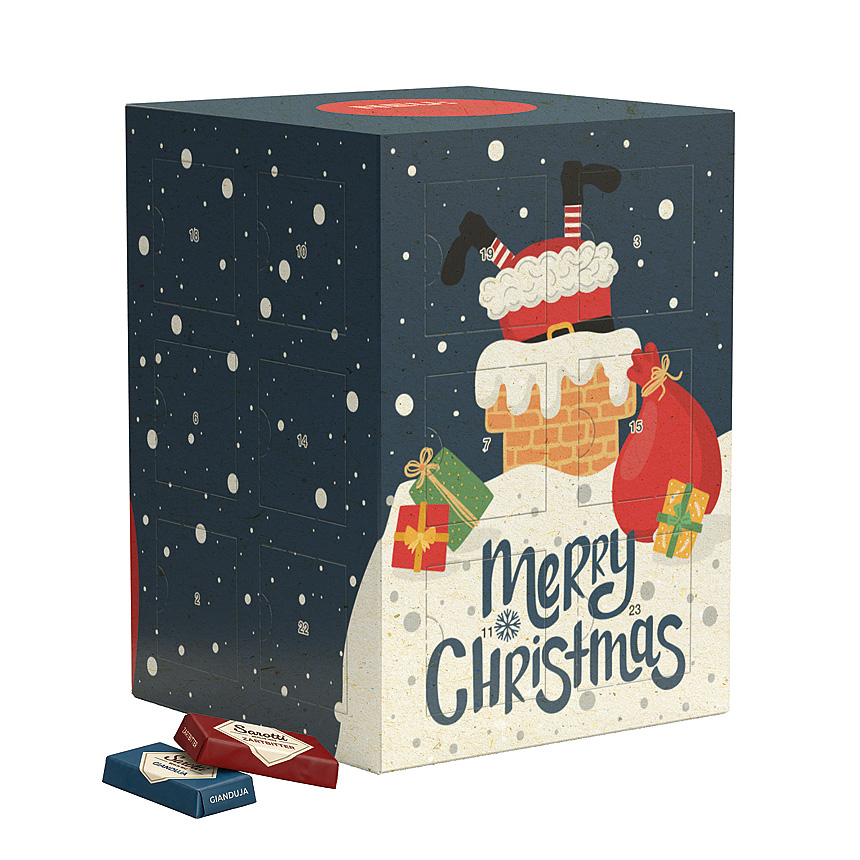 Turm-Adventskalender, Graspapier, Sarotti Mini-Schokoladentafeln - Turm-Adventskalender, Graspapier, Sarotti Mini-Schokoladentafeln -