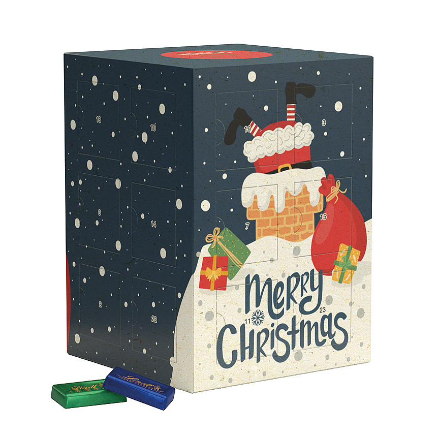 Věžový adventní kalendář, travní papír, Lindt mini čokoládové tyčinky - Věžový adventní kalendář, travní papír, Lindt mini čokoládové tyčinky -