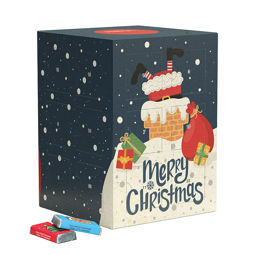 Věžový adventní kalendář, travní papír, mini alpské mléčné čokoládové tyčinky - Věžový adventní kalendář, travní papír, mini alpské mléčné čokoládové tyčinky -