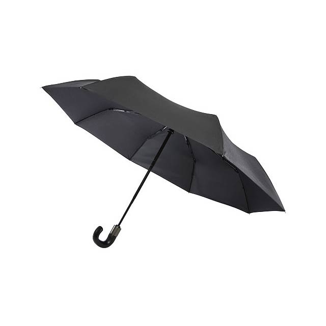 21" skládací deštník Montebello s automatickým otevíráním a zavíráním a zahnutou rukojetí - černá