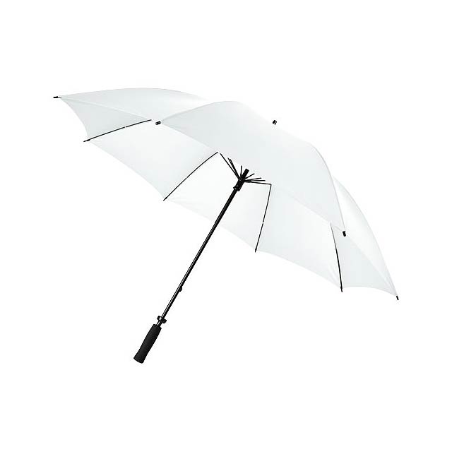 Deštník s ručním otevíráním s polyesterovou kupolí. Deštník má pevnou kovovou tyč, vysoce kvalitní rám ze sklolaminátu a nabízí maximální flexibilitu ve větrných podmínkách. Zakřivená rukojeť EVA, plastové hroty a špička. Dodává se v široké řadě moderních barev a má velkou plochu pro potisk na každém panelu.  - bílá - foto