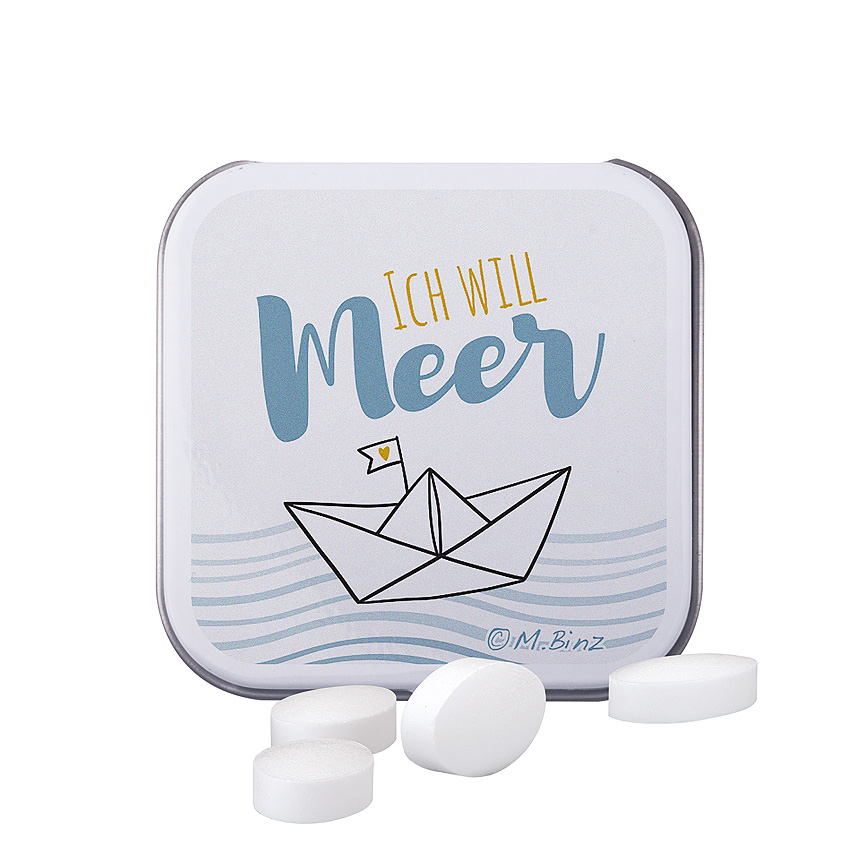 Square tin, white, Pfeffi sugar-free peppermint pastilles - Square tin, white, Pfeffi sugar-free peppermint pastilles -